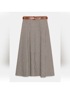Zara Black & Cream Houndstooth A-Line Skirt with Tan Belt